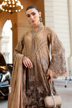 Brown Ombre Printed Lawn Suit | Heavy Schiffli & Spangle Embroidery