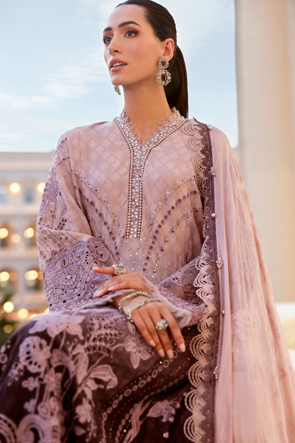 Lavender Printed Luxury Lawn Suit | Heavy Schiffli & Sequin Embroidery