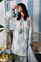 Frosty Blue Paisley Luxury Embroidered Lawn Suit | Ready To Wear