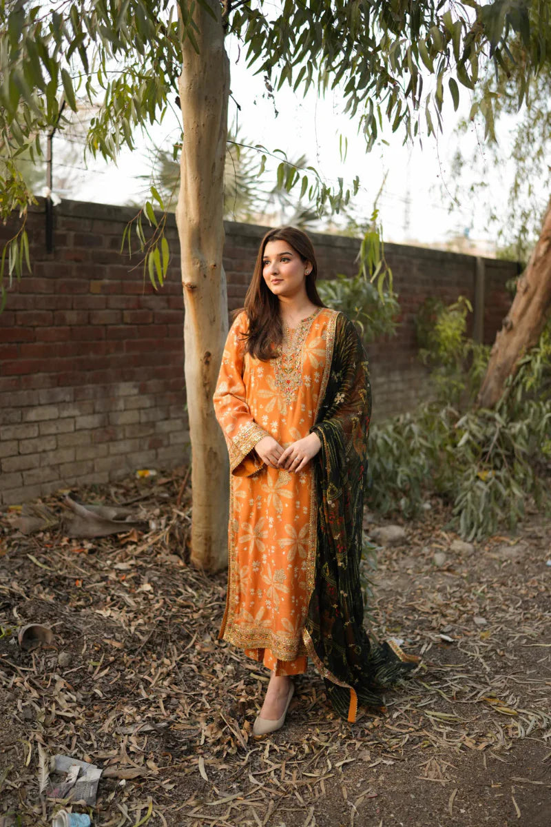 Saffron Olive - 3 Piece Printed Lawn Suit | Ready To Wear