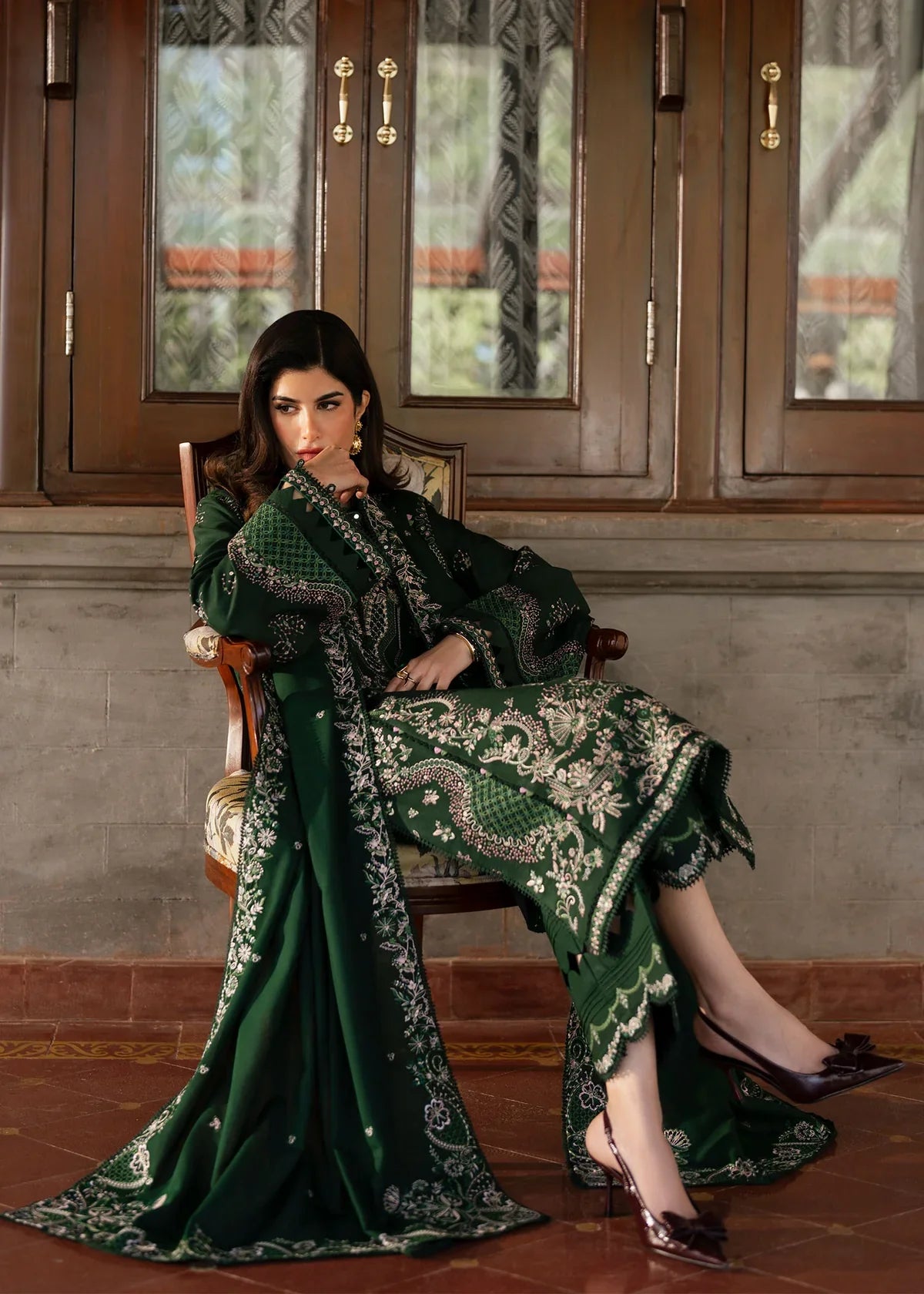 Forest Green - 3 Piece Embroidered Lawn Suit | Ready To Wear