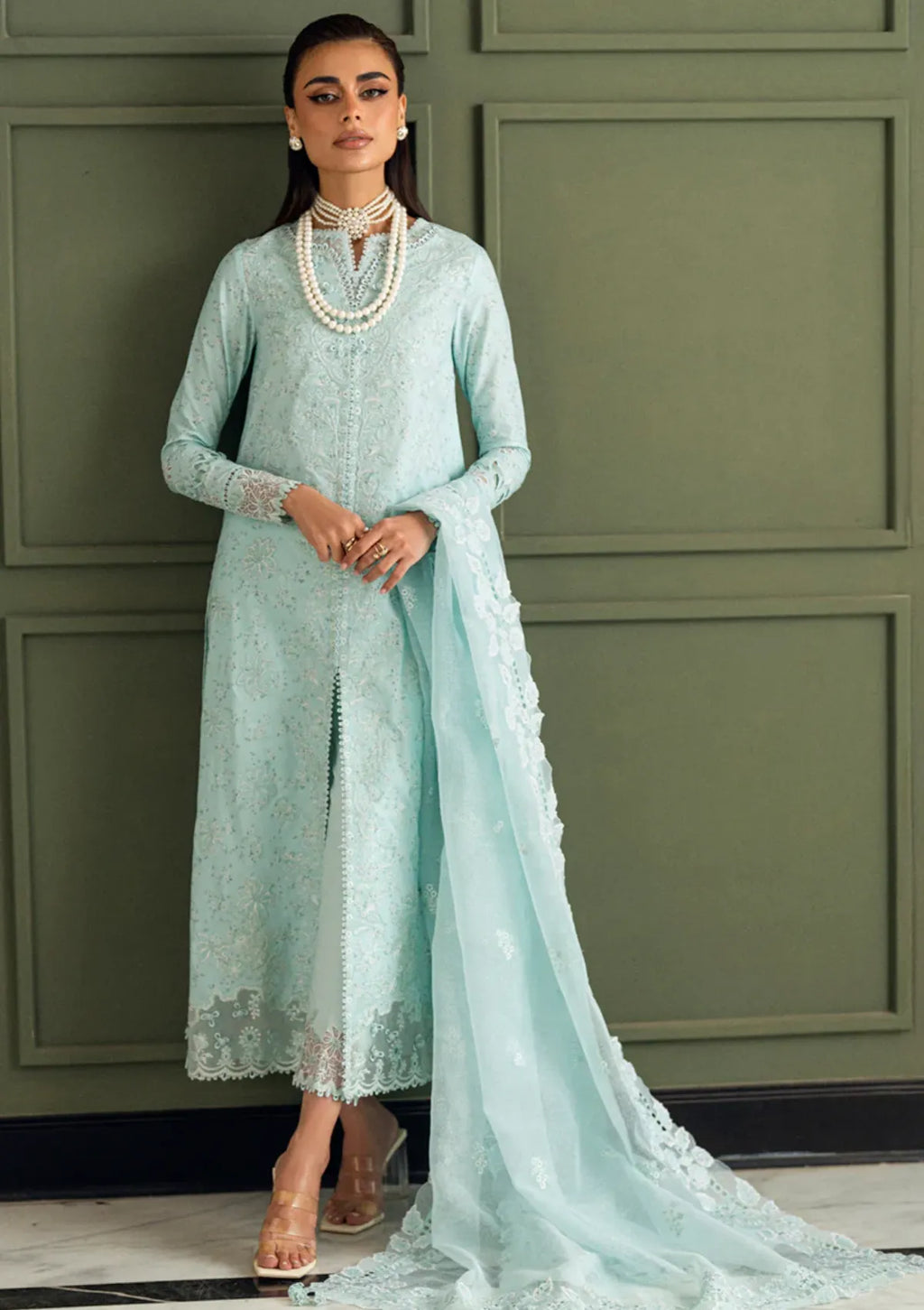 Ice Blue Elegance - Embroidered Lawn Suit | Ready To Wear