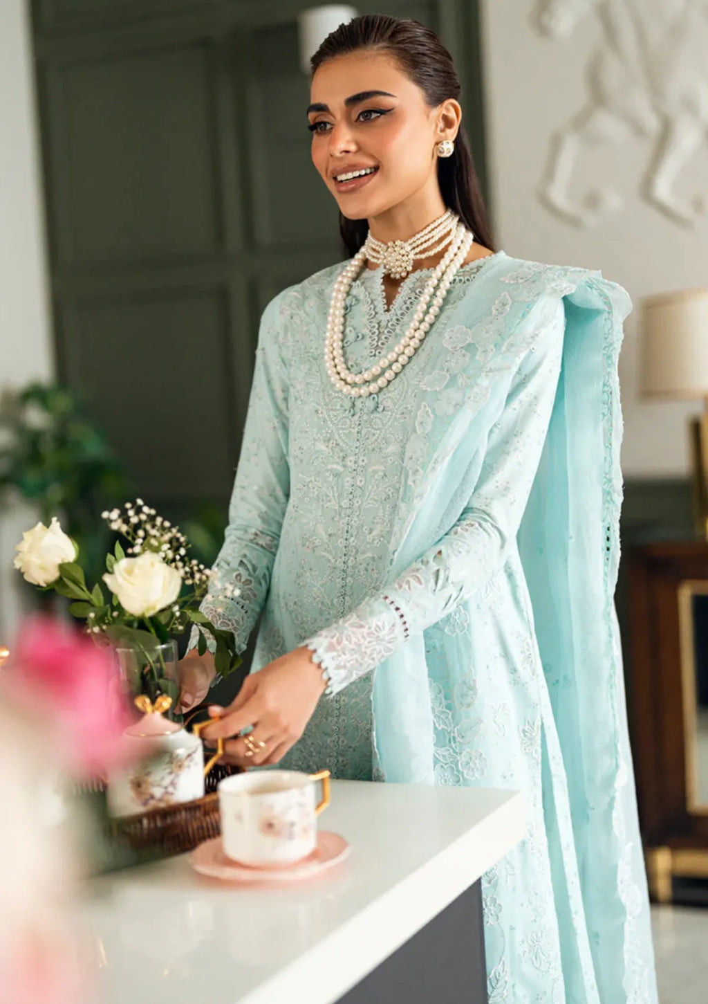 Ice Blue Elegance - Embroidered Lawn Suit | Ready To Wear