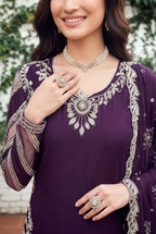 Deep Plum Elegance - Embroidered Sharara Suit | Ready To Wear