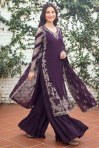 Deep Plum Elegance - Embroidered Sharara Suit | Ready To Wear