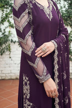Deep Plum Elegance - Embroidered Sharara Suit | Ready To Wear
