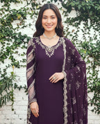 Deep Plum Elegance - Embroidered Sharara Suit | Ready To Wear