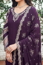 Deep Plum Elegance - Embroidered Sharara Suit | Ready To Wear