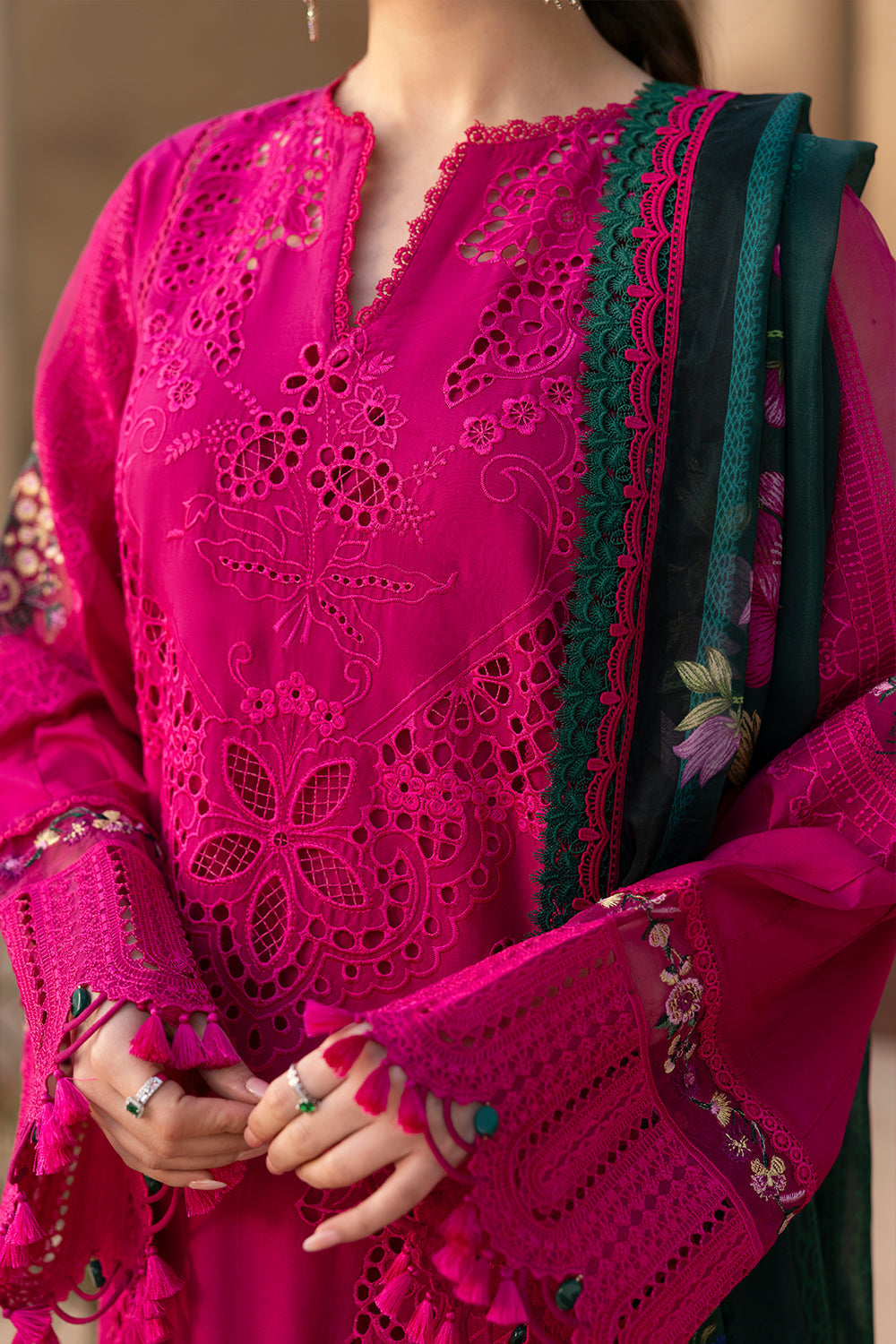 3 Piece  Stitched  Chicken Kari Lawn suit - Ready to Wear