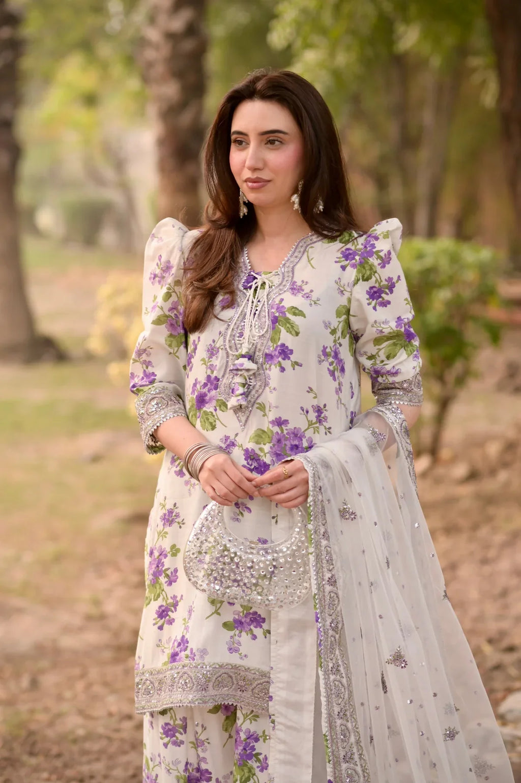 Ivory & Violet Floral - 3 Piece Embroidered Lawn Suit | Ready To Wear