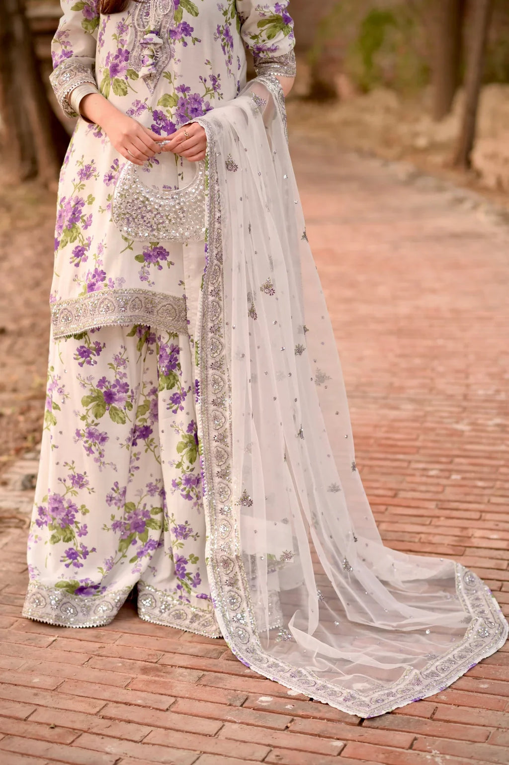 Ivory & Violet Floral - 3 Piece Embroidered Lawn Suit | Ready To Wear
