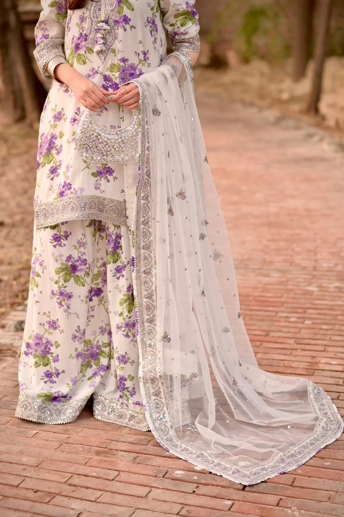 Ivory & Violet Floral - 3 Piece Embroidered Lawn Suit | Ready To Wear