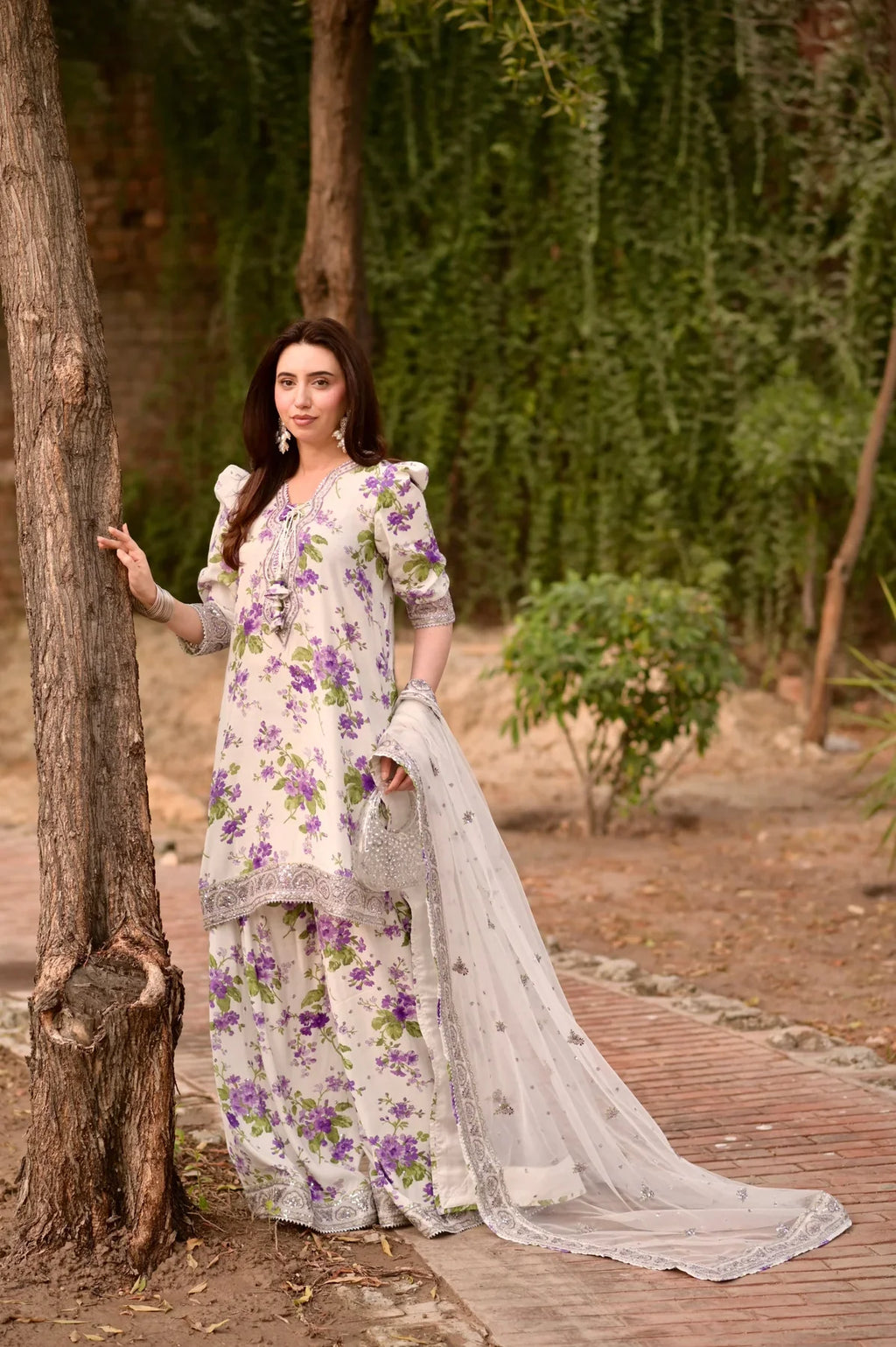 Ivory & Violet Floral - 3 Piece Embroidered Lawn Suit | Ready To Wear