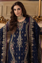 Navy Blue Heavy Embroidered Chiffon Suit | Ready-to-Wear Dupatta
