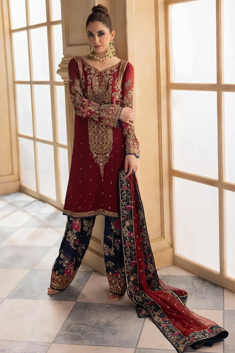 Ruby Red - Embroidered Chiffon Suit | Ready To Wear