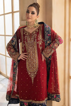 Ruby Red - Embroidered Chiffon Suit | Ready To Wear