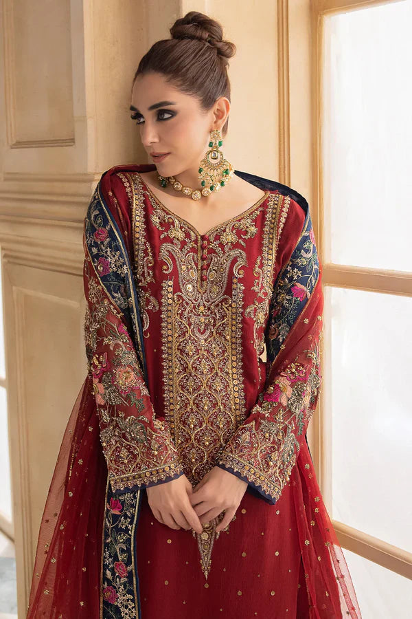 Ruby Red - Embroidered Chiffon Suit | Ready To Wear