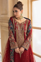 Ruby Red - Embroidered Chiffon Suit | Ready To Wear
