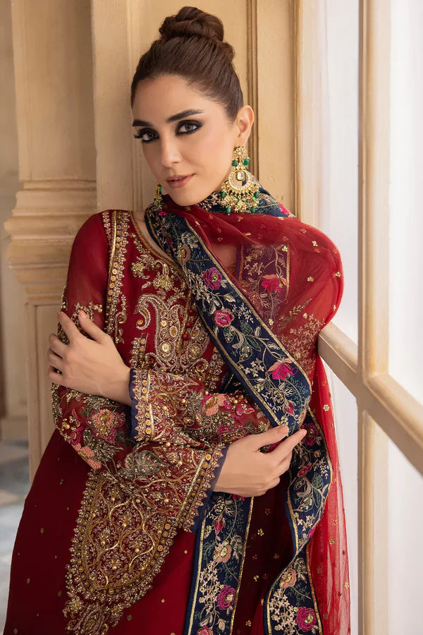 Ruby Red - Embroidered Chiffon Suit | Ready To Wear
