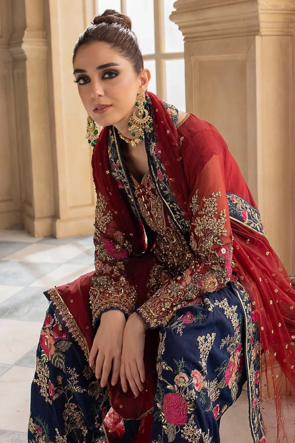 Ruby Red - Embroidered Chiffon Suit | Ready To Wear