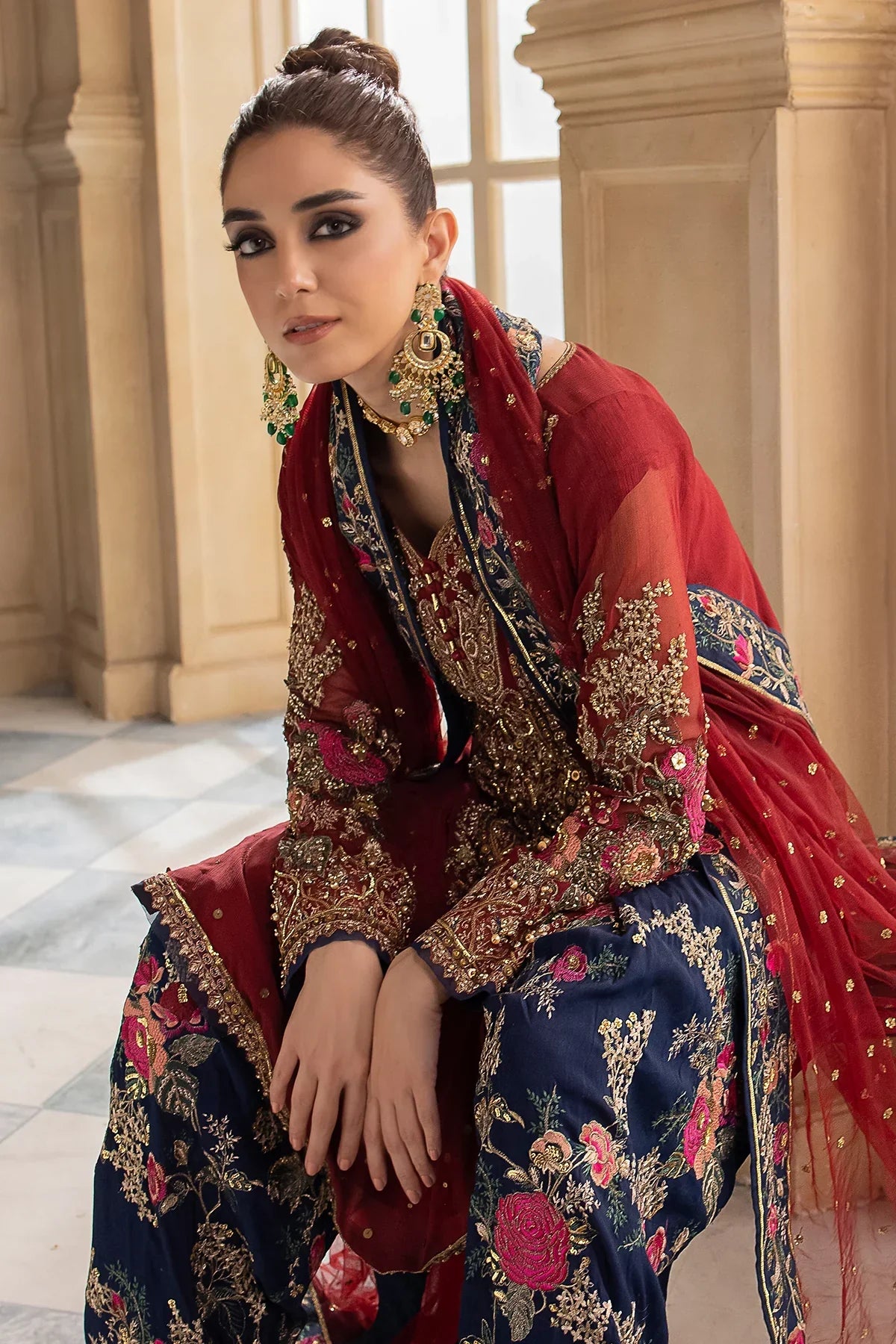 Ruby Red - Embroidered Chiffon Suit | Ready To Wear