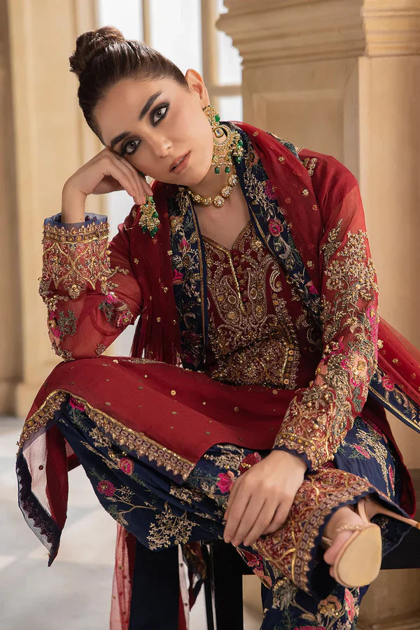 Ruby Red - Embroidered Chiffon Suit | Ready To Wear