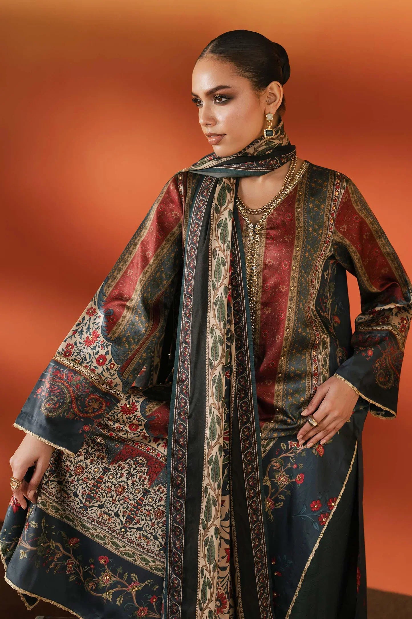 Charcoal Maroon - 3Piece Printed Lawn Suit | Ready To Wear