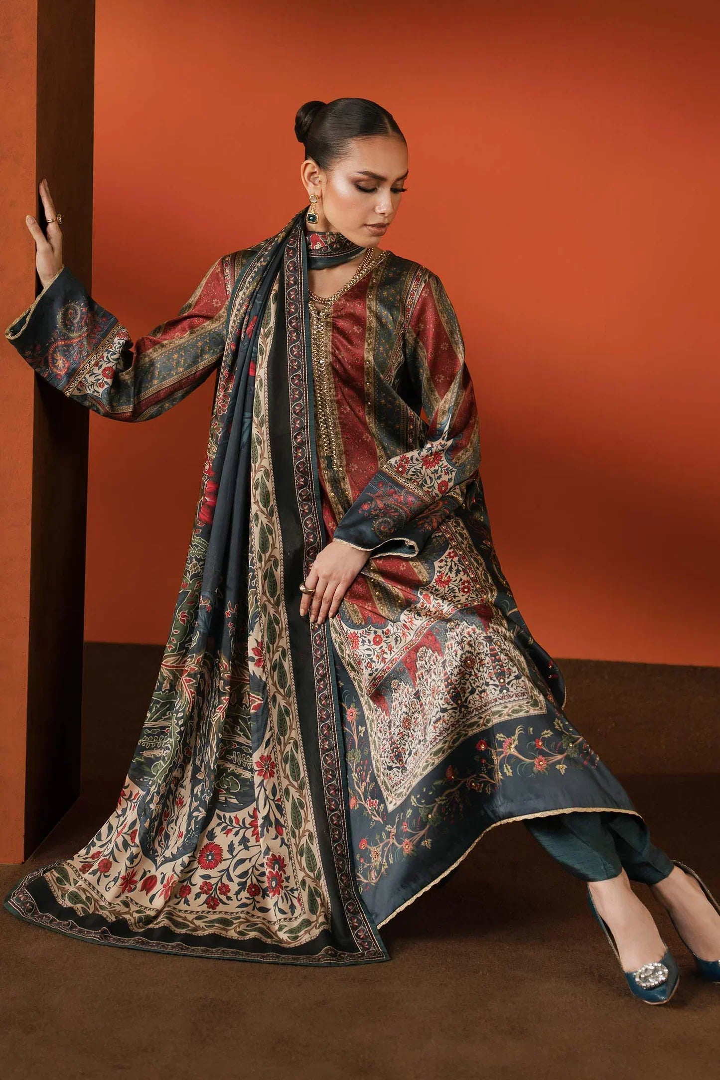 Charcoal Maroon - 3Piece Printed Lawn Suit | Ready To Wear