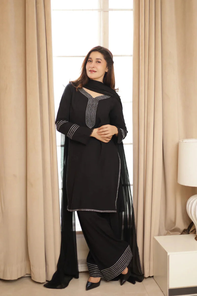Noir Linear Elegance - 3 Piece Suit | Ready To Wear