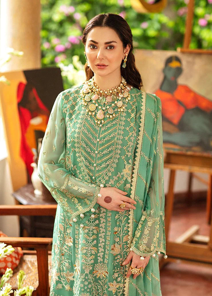 Sea Green Embellished 3 Piece Flared Suit | Ready To Wear