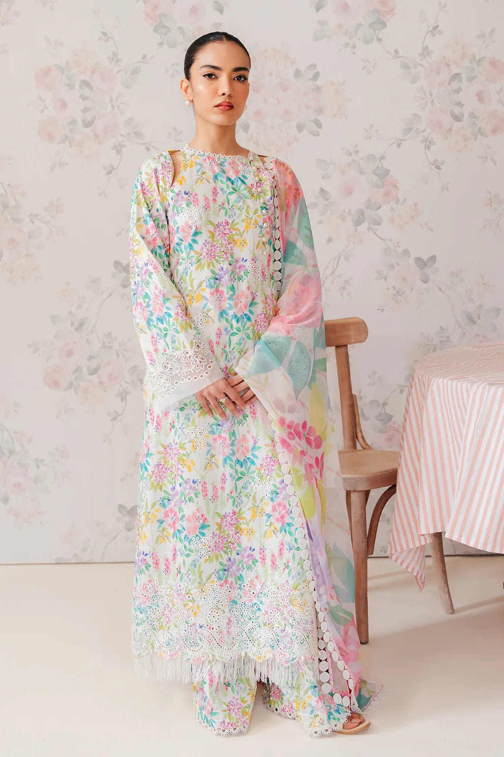 3-Piece Chikankari Lawn Embroidered Dress