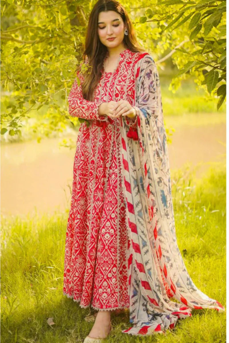 Ruby White - 03 Piece Printed Lawn Suit | Ready To Wear