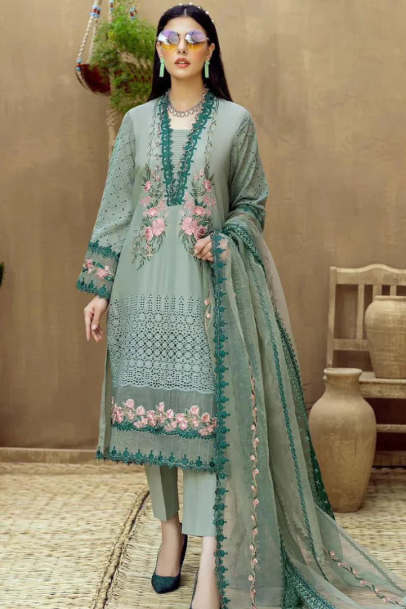 Sage Green Schiffli Elegance - 3 Piece Suit | Ready To Wear