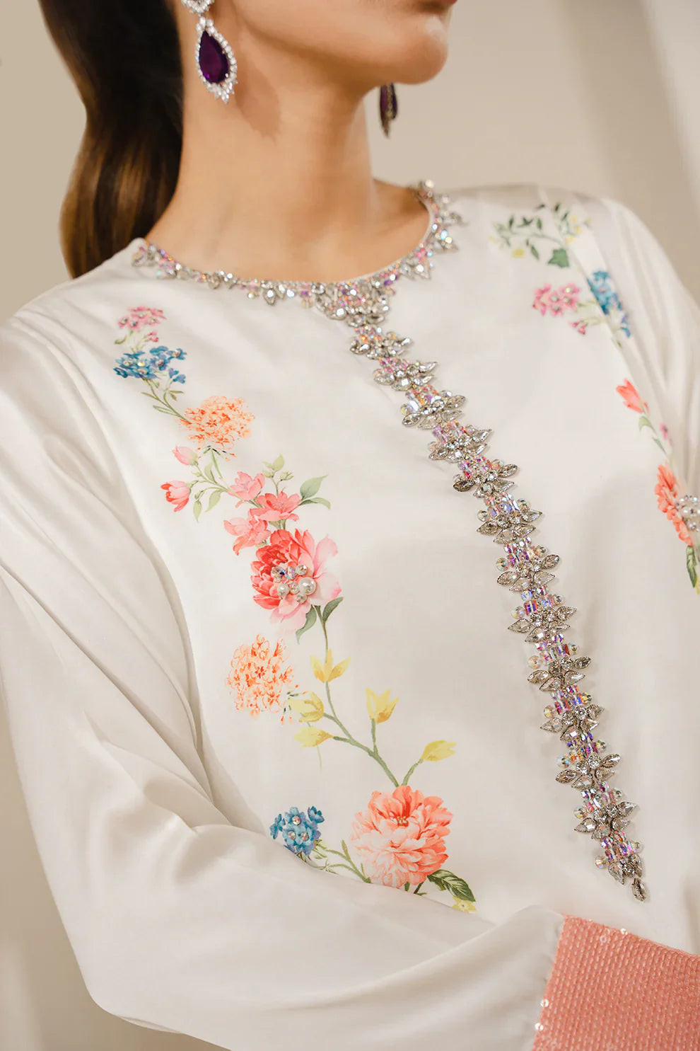 Ivory Botanical Elegance - 3 Piece Printed Suit | Ready To Wear