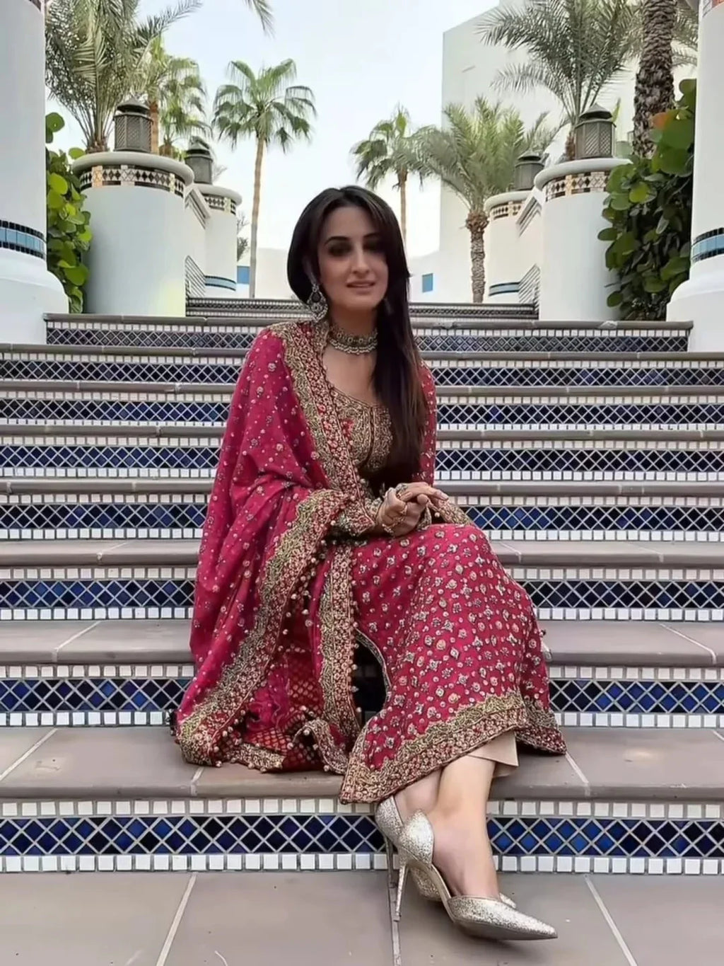 Hot Pink & Gold - 3PC Suit with Heavy Bordered Dupatta | Ready To Wear