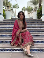 Hot Pink & Gold - 3PC Suit with Heavy Bordered Dupatta | Ready To Wear