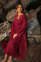 Maroon Chikankari Lawn Suit with Khaadi Net Dupatta | 3-Piece Set