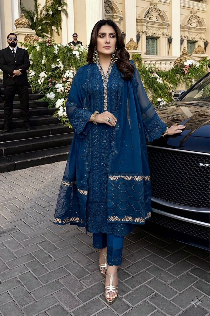 Royal Sapphire - Embroidered Chiffon Suit | Ready To Wear
