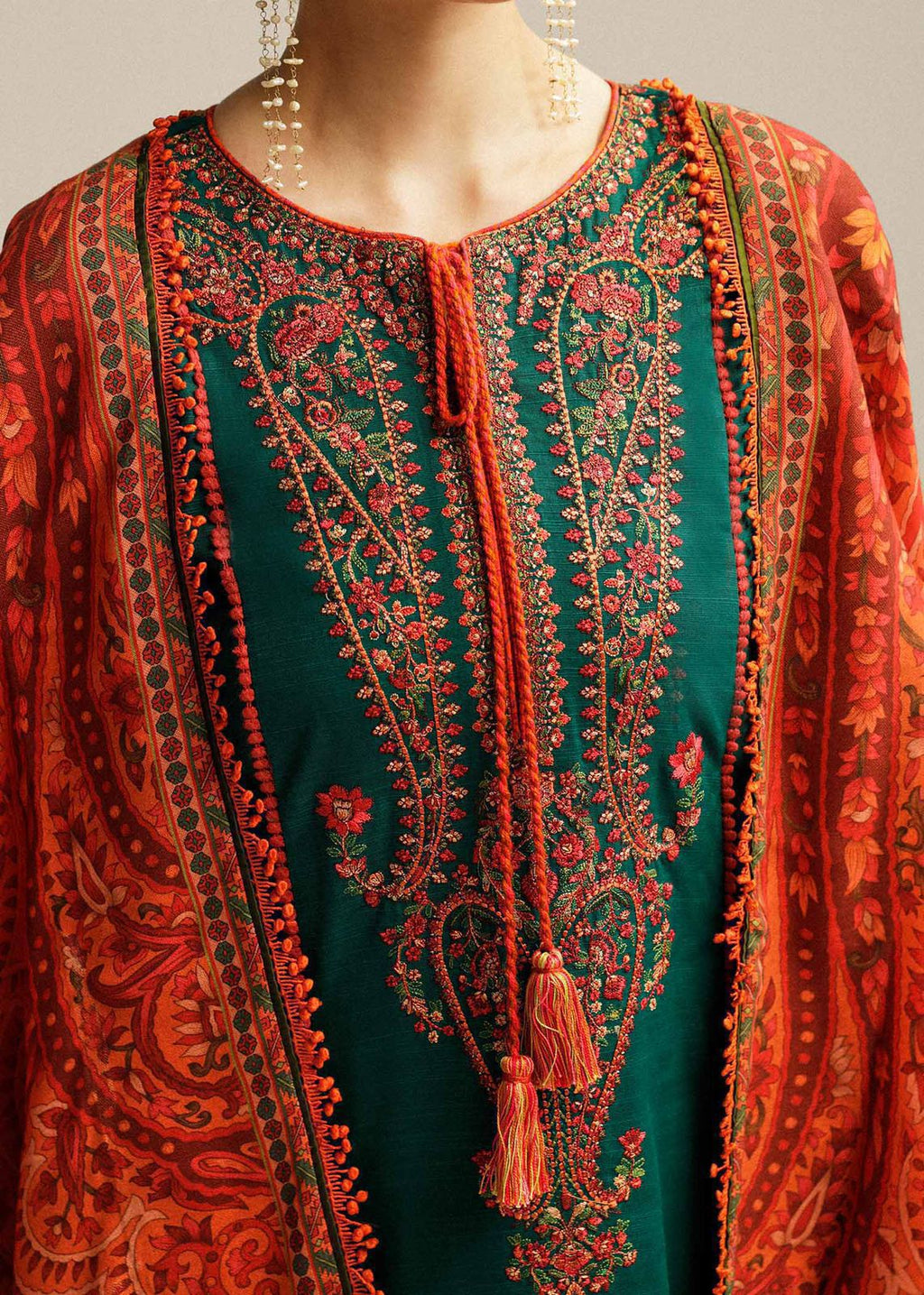 Emerald & Rust Heritage - 3 Piece Embroidered Lawn Suit | Ready To Wear