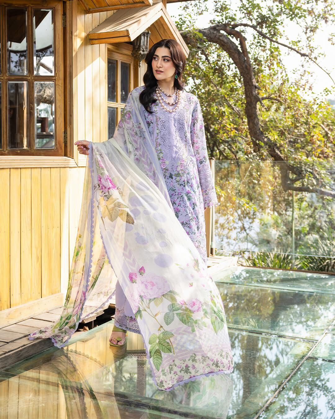Lilac Botanical Bloom - 3PC Cutwork Lawn Suit | Ready To Wear