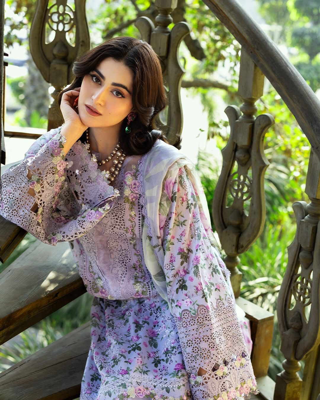 Lilac Botanical Bloom - 3PC Cutwork Lawn Suit | Ready To Wear