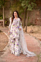 Ivory & Violet Floral - 3 Piece Embroidered Lawn Suit | Ready To Wear