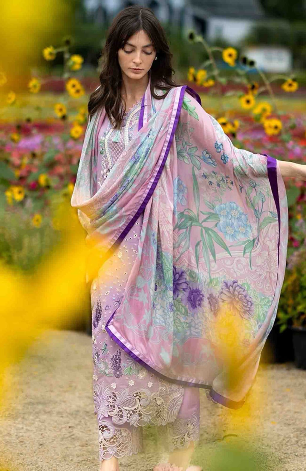 Lilac Cutwork Elegance - 3 Piece Embroidered Lawn Suit | Ready To Wear