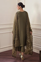 Olive Gold Elegance - 3 Piece Sequin Embroidered Suit | Ready To Wear