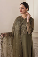 Olive Gold Elegance - 3 Piece Sequin Embroidered Suit | Ready To Wear