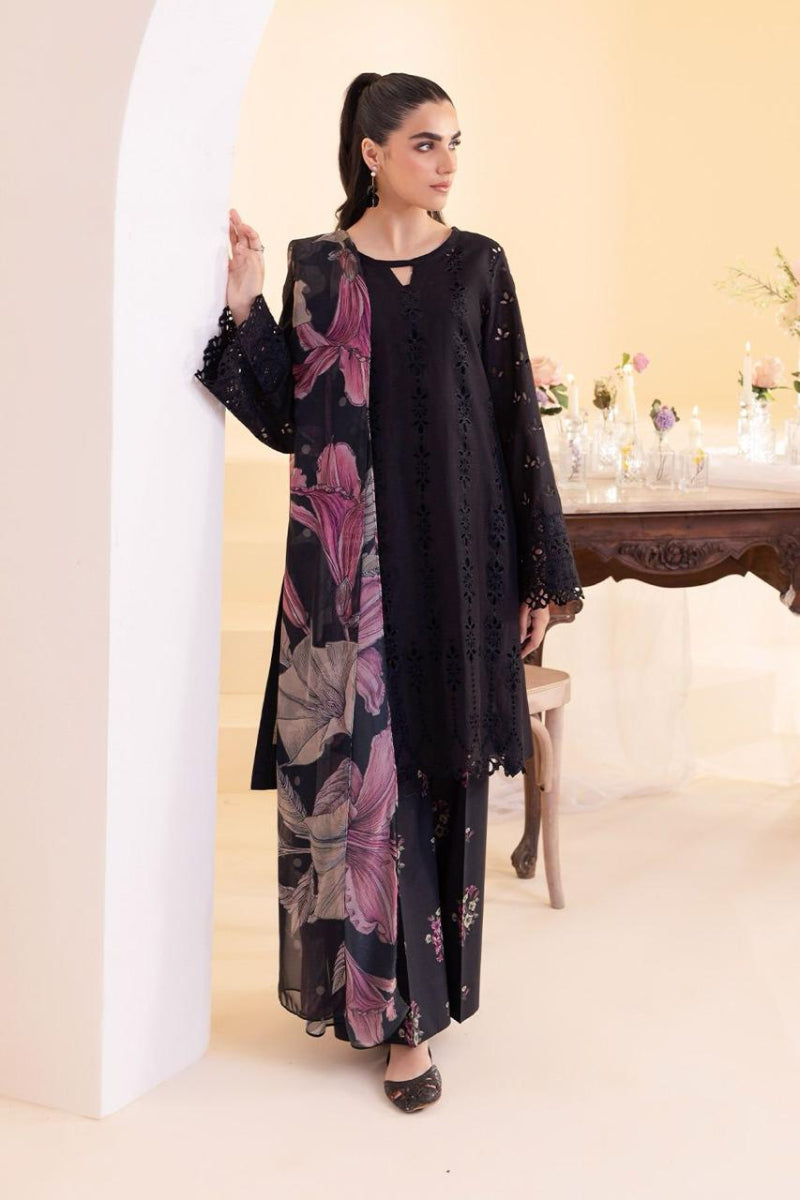Black Schiffli - 3 Piece Embroidered Lawn Suit | Ready To Wear