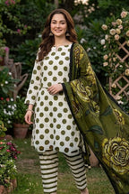 Retro Polka - 3 Piece Printed Lawn Suit | Ready To Wear