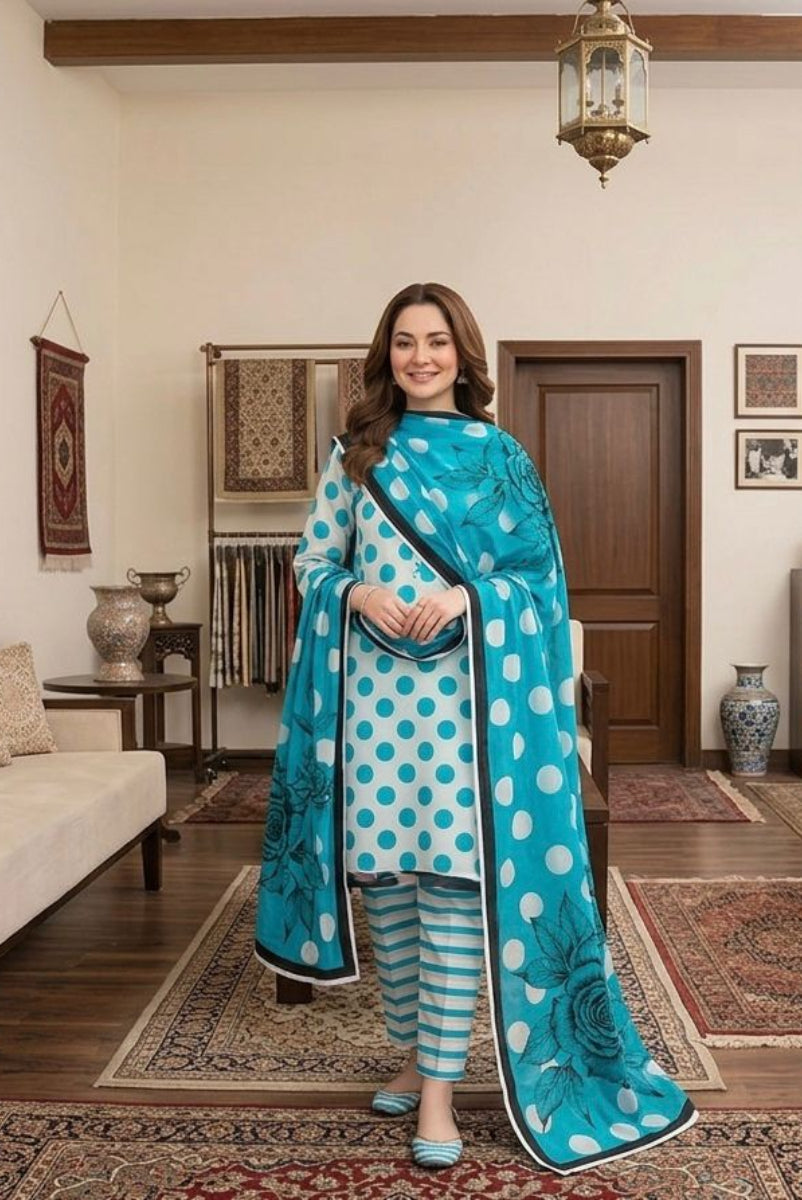 Retro Polka - 3 Piece Printed Lawn Suit | Ready To Wear