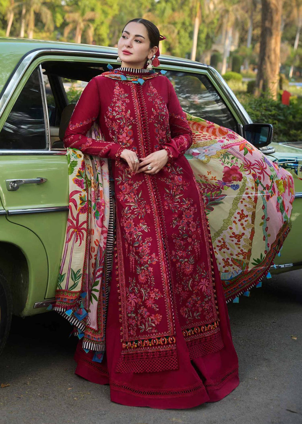 Ruby Red - 3 Piece Embroidered Lawn Suit | Ready To Wear