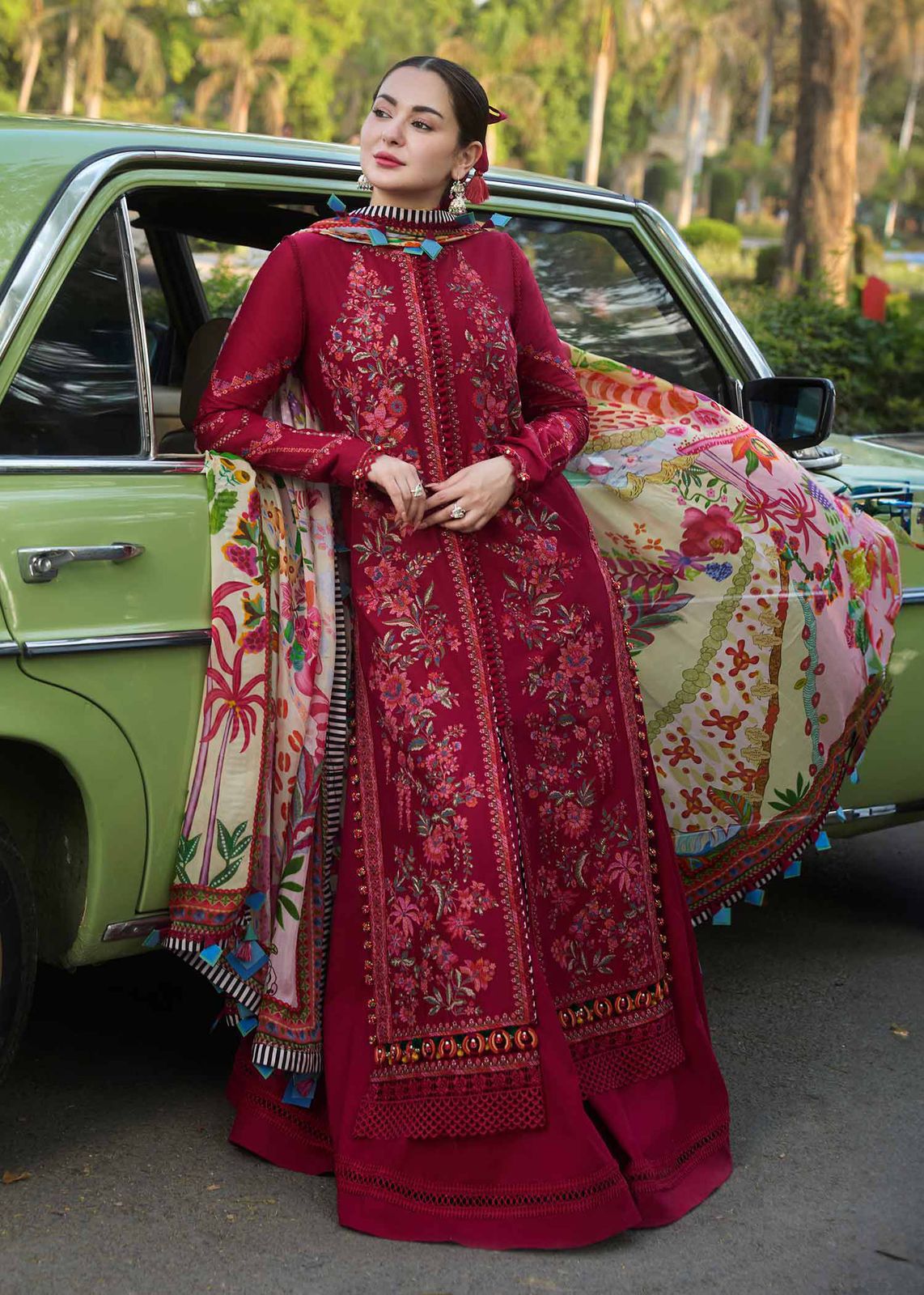 Ruby Red - 3 Piece Embroidered Lawn Suit | Ready To Wear